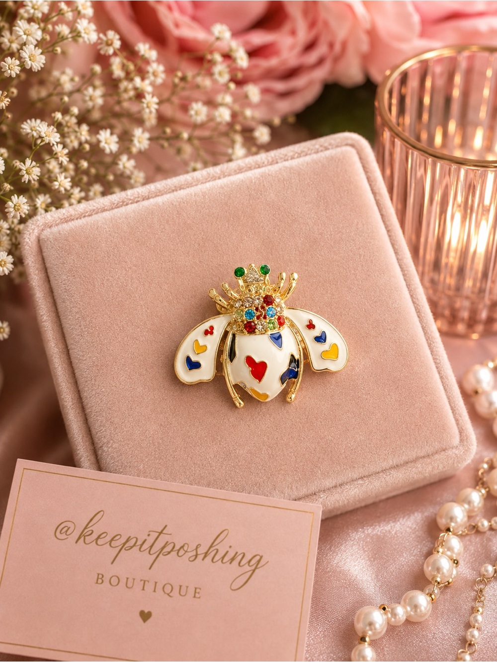 Heart Enamel Bee Brooch